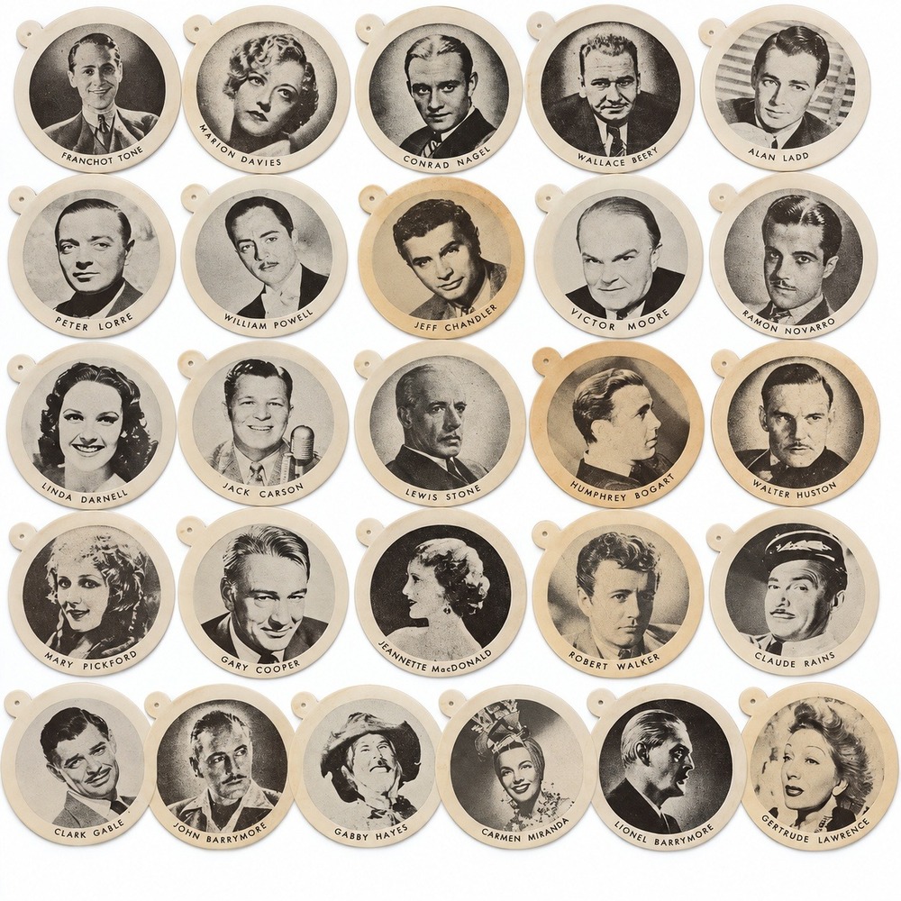 26 Vintage Dixie Ice Cream Lids Movie Stars 1930s 40s Bogart Cooper Lorre Gable